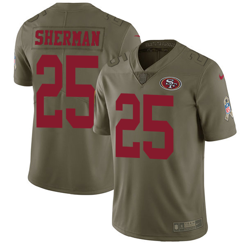 Nike 49ers #25 Richard Sherman Olive Youth Stitched NFL Limited 2017 Salute to Service Jersey Nike 49ers #25 Richard Sherman Olive Youth Stitched NFL Limited 2017 Salute to Service Jersey