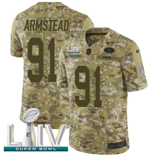 Nike 49ers #91 Arik Armstead Camo Super Bowl LIV 2020 Youth Stitched NFL Limited 2018 Salute To Service Jersey