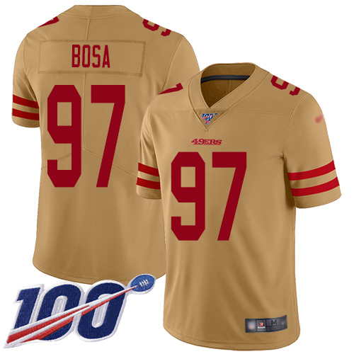 Nike 49ers #97 Nick Bosa Gold Youth Stitched NFL Limited Inverted Legend 100th Season Jersey