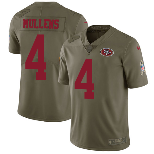 Nike 49ers #4 Nick Mullens Olive Youth Stitched NFL Limited 2017 Salute to Service Jersey Nike 49ers #4 Nick Mullens Olive Youth Stitched NFL Limited 2017 Salute to Service Jersey