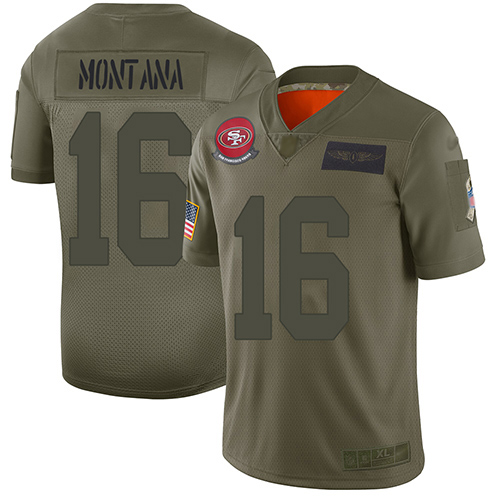Nike 49ers #16 Joe Montana Camo Youth Stitched NFL Limited 2019 Salute to Service Jersey