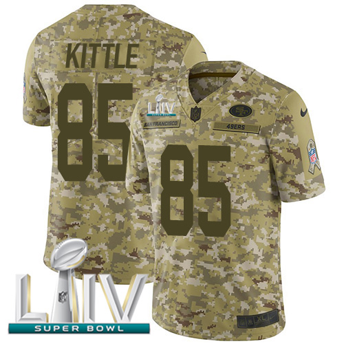 Nike 49ers #85 George Kittle Camo Super Bowl LIV 2020 Youth Stitched NFL Limited 2018 Salute To Service Jersey