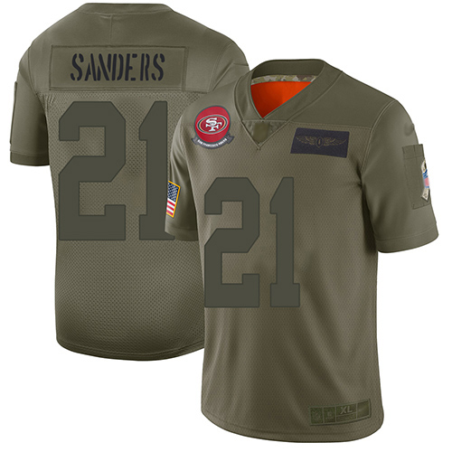 Nike 49ers #21 Deion Sanders Camo Youth Stitched NFL Limited 2019 Salute to Service Jersey