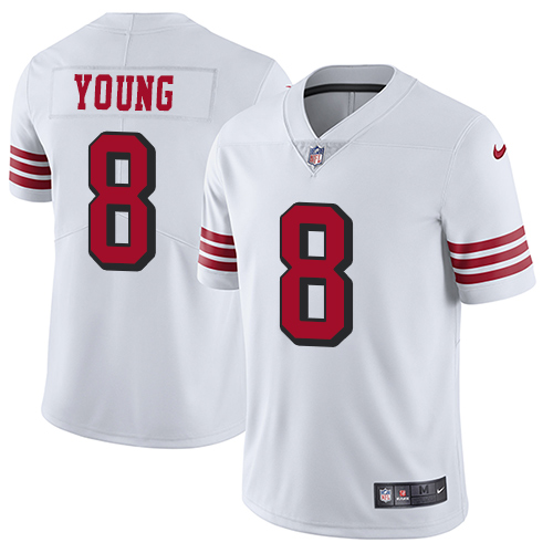 Nike 49ers #8 Steve Young White Rush Youth Stitched NFL Vapor Untouchable Limited Jersey