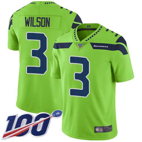 Nike Seahawks #3 Russell Wilson Green Youth Stitched NFL Limited Rush 100th Season Jersey