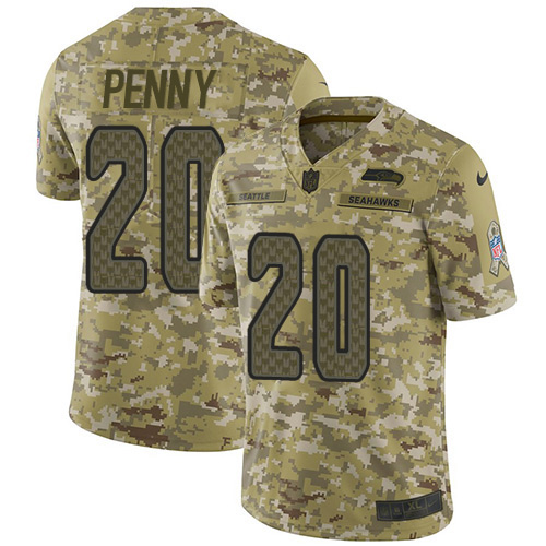 Nike Seahawks #20 Rashaad Penny Camo Youth Stitched NFL Limited 2018 Salute to Service Jersey