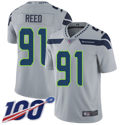 Nike Seahawks #91 Jarran Reed Grey Alternate Youth Stitched NFL 100th Season Vapor Limited Jersey