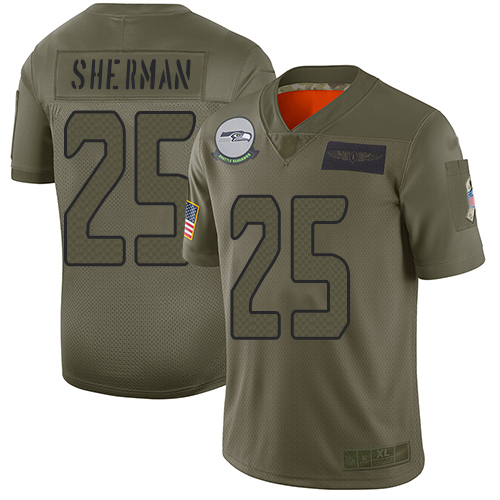 Nike Seahawks #25 Richard Sherman Camo Youth Stitched NFL Limited 2019 Salute to Service Jersey