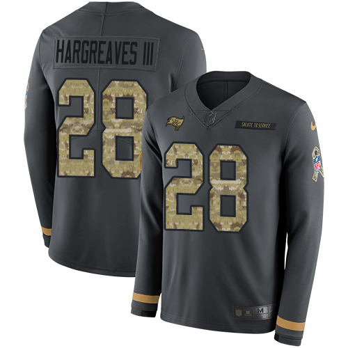 Nike Buccaneers #28 Vernon Hargreaves III Anthracite Salute to Service Youth Stitched NFL Limited Therma Long Sleeve Jersey