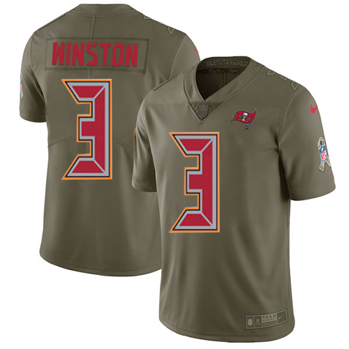 Nike Buccaneers #3 Jameis Winston Olive Youth Stitched NFL Limited 2017 Salute to Service Jersey