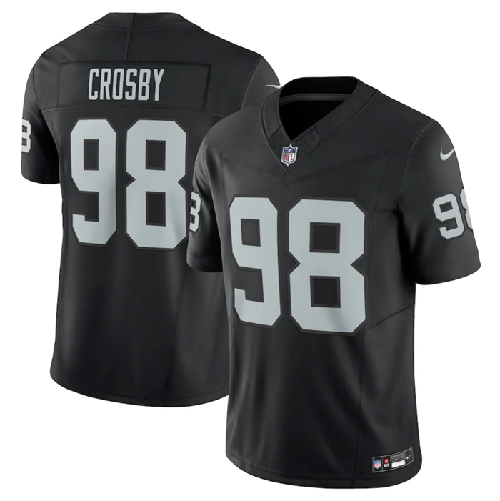 Yoth Las Vegas Raiders #98 Maxx Crosby Black 2023 F.U.S.E Vapor Untouchable Stitched Football Jersey