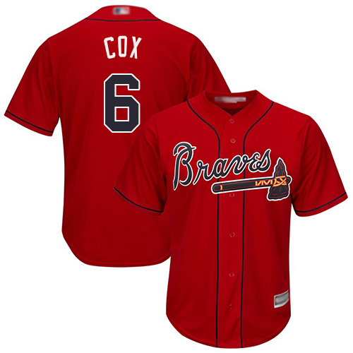 Braves #6 Bobby Cox Red Cool Base Stitched Youth MLB Jersey
