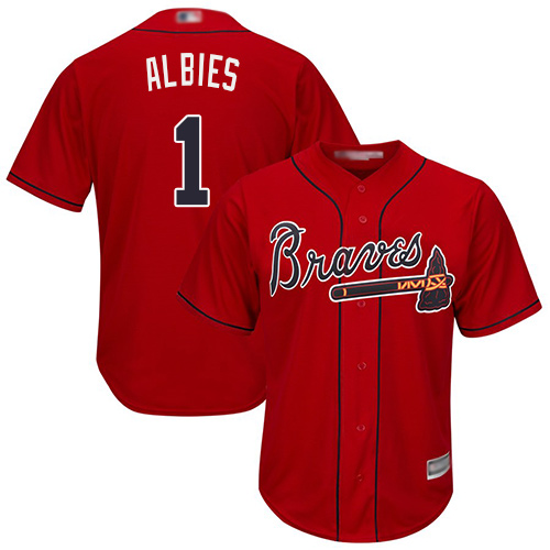 Braves #1 Ozzie Albies Red Cool Base Stitched Youth MLB Jersey