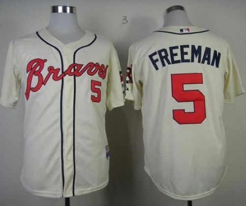 Braves #5 Freddie Freeman Cream Cool Base Stitched Youth MLB Jersey