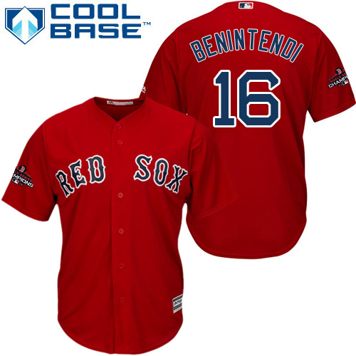 Red Sox #16 Andrew Benintendi Red Cool Base 2018 World Series Champions Stitched Youth MLB Jersey