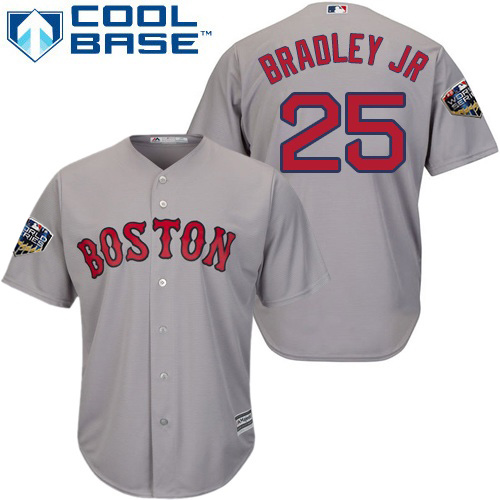 Red Sox #25 Jackie Bradley Jr Grey Cool Base 2018 World Series Stitched Youth MLB Jersey