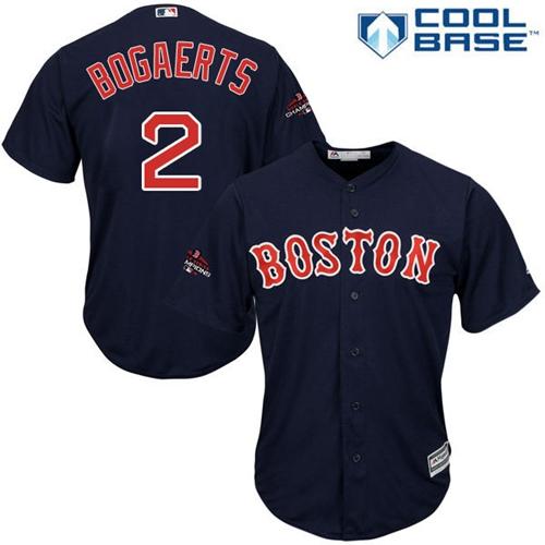 Red Sox #2 Xander Bogaerts Navy Blue Cool Base 2018 World Series Champions Stitched Youth MLB Jersey