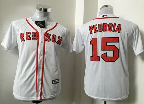 Red Sox #15 Dustin Pedroia White Cool Base Stitched Youth MLB Jersey