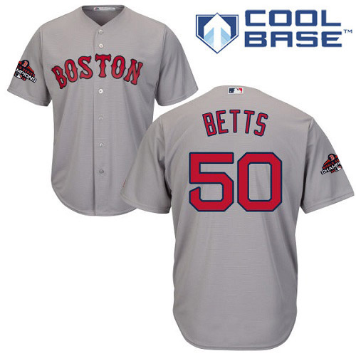 Red Sox #50 Mookie Betts Grey Cool Base 2018 World Series Champions Stitched Youth MLB Jersey