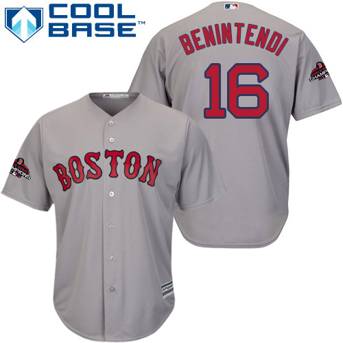 Red Sox #16 Andrew Benintendi Grey Cool Base 2018 World Series Champions Stitched Youth MLB Jersey