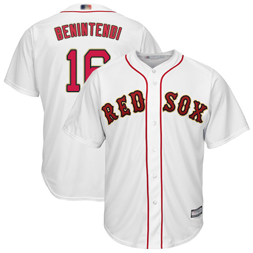 Red Sox #16 Andrew Benintendi White 2019 Gold Program Cool Base Stitched Youth MLB Jersey