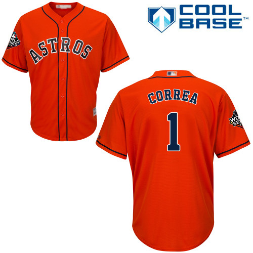Astros #1 Carlos Correa Orange Cool Base 2019 World Series Bound Stitched Youth MLB Jersey