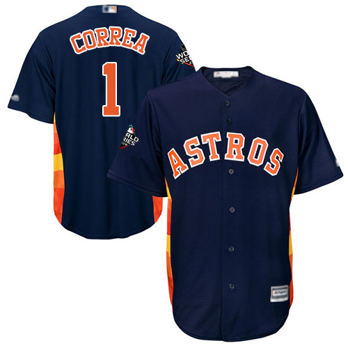 Astros #1 Carlos Correa Navy Blue Cool Base 2019 World Series Bound Stitched Youth MLB Jersey
