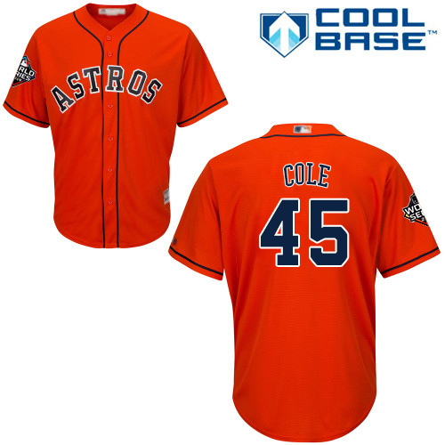 Astros #45 Gerrit Cole Orange Cool Base 2019 World Series Bound Stitched Youth MLB Jersey