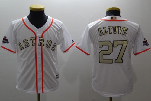 Astros #27 Jose Altuve White 2017 World Series Champions Gold Program Cool Base Stitched Youth MLB Jersey