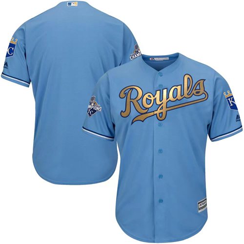 Royals Blank Light Blue 2015 World Series Champions Gold Program Cool Base Stitched Youth MLB Jersey