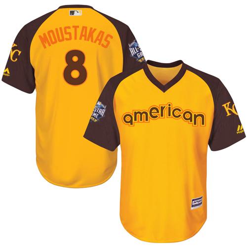 Royals #8 Mike Moustakas Gold 2016 All-Star American League Stitched Youth MLB Jersey
