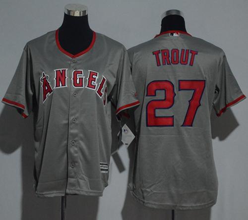 Angels #27 Mike Trout Grey Cool Base Stitched Youth MLB Jersey