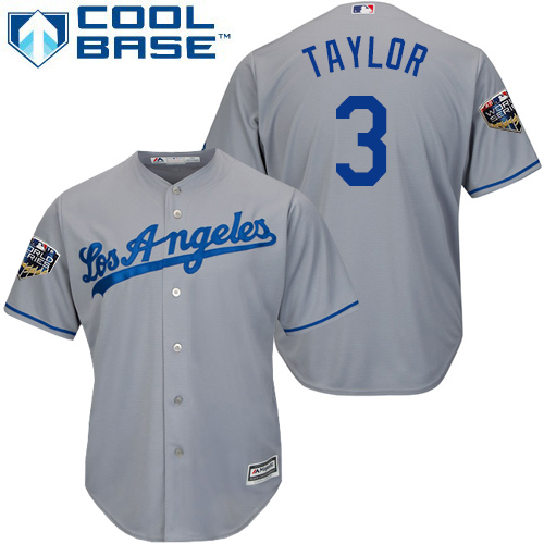 Dodgers #3 Chris Taylor Grey Cool Base 2018 World Series Stitched Youth MLB Jersey
