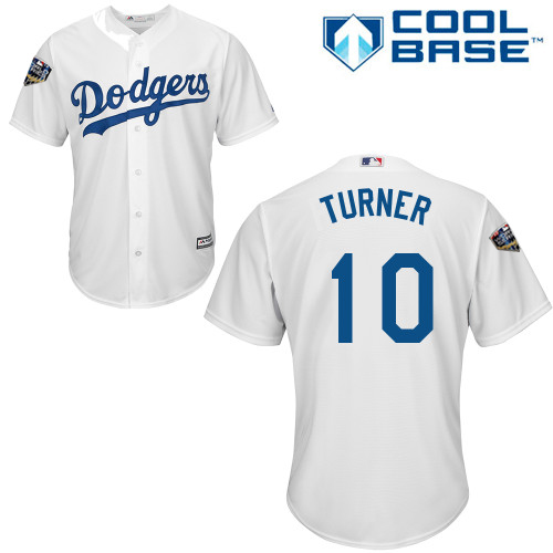 Dodgers #10 Justin Turner White Cool Base 2018 World Series Stitched Youth MLB Jersey