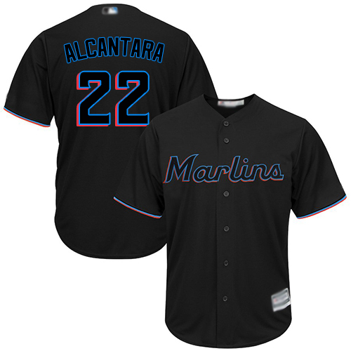 Marlins #22 Sandy Alcantara Black Cool Base Stitched Youth MLB Jersey