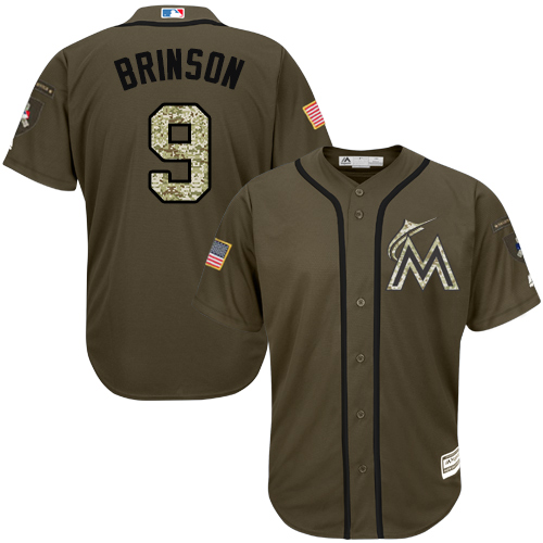 Marlins #9 Lewis Brinson Green Salute to Service Stitched Youth MLB Jersey
