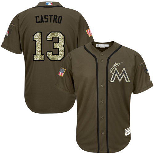 Marlins #13 Starlin Castro Green Salute to Service Stitched Youth MLB Jersey