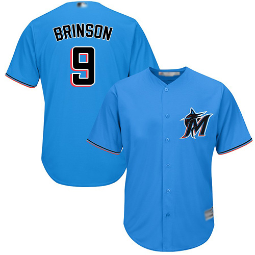 Marlins #9 Lewis Brinson Blue Cool Base Stitched Youth MLB Jersey