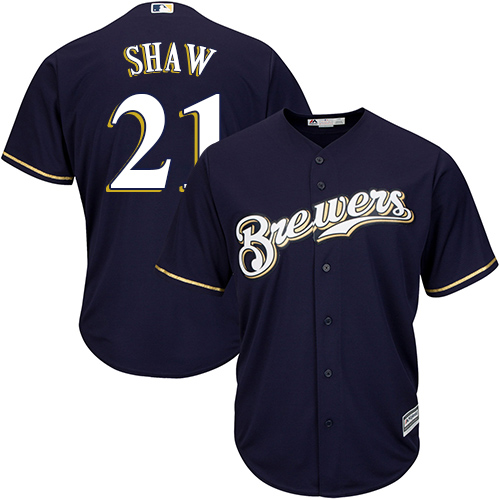 Brewers #21 Travis Shaw Navy blue Cool Base Stitched Youth MLB Jersey