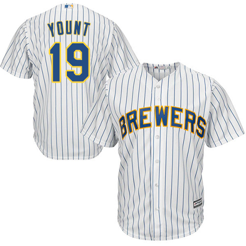 Brewers #19 Robin Yount White Strip Cool Base Stitched Youth MLB Jersey