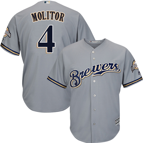 Brewers #4 Paul Molitor Grey Cool Base Stitched Youth MLB Jersey