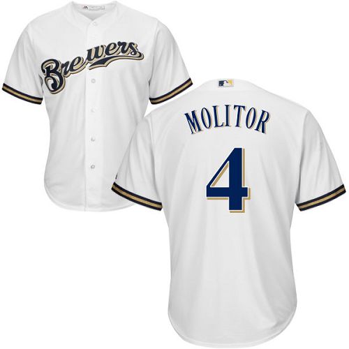 Brewers #4 Paul Molitor White Cool Base Stitched Youth MLB Jersey