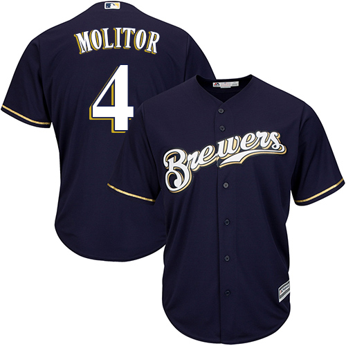 Brewers #4 Paul Molitor Navy blue Cool Base Stitched Youth MLB Jersey