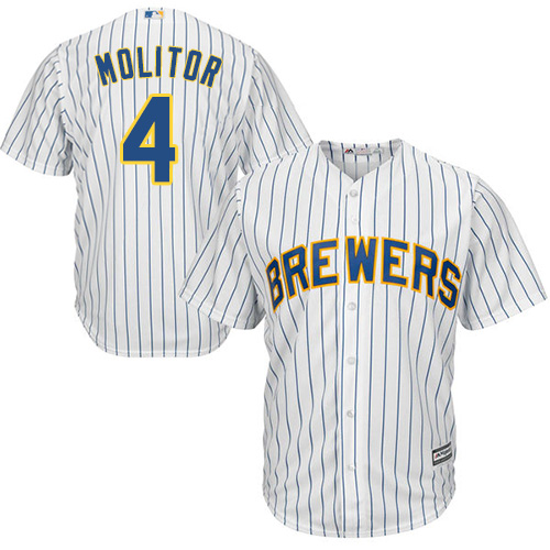 Brewers #4 Paul Molitor White Strip Cool Base Stitched Youth MLB Jersey
