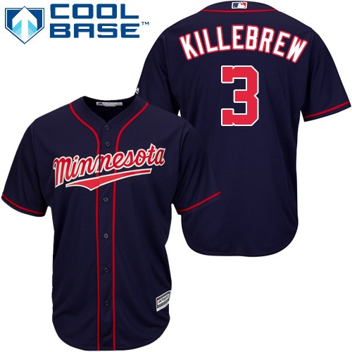 Twins #3 Harmon Killebrew Navy blue Cool Base Stitched Youth MLB Jersey