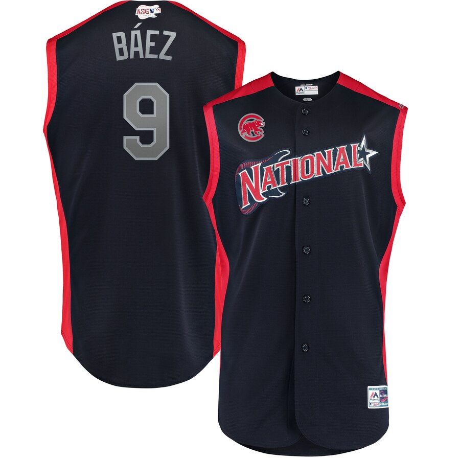 National League #9 Javier Baez Majestic Youth 2019 MLB All-Star Game Player Jersey Navy