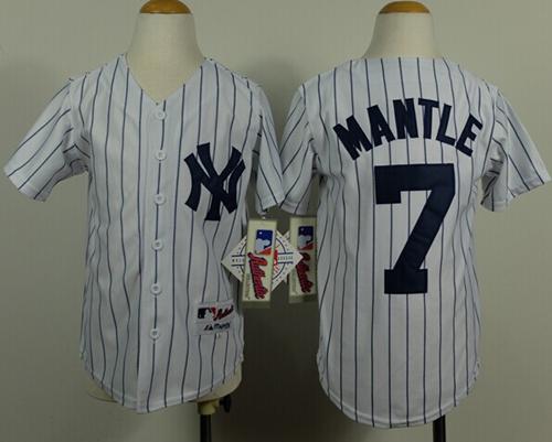 Yankees #7 Mickey Mantle White Stitched Youth Name Back MLB Jersey