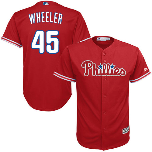 Phillies #45 Zack Wheeler Red Cool Base Stitched Youth MLB Jersey