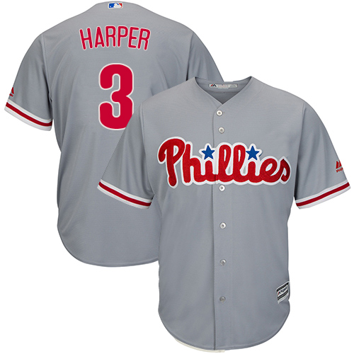 Phillies #3 Bryce Harper Grey Cool Base Stitched Youth MLB Jersey
