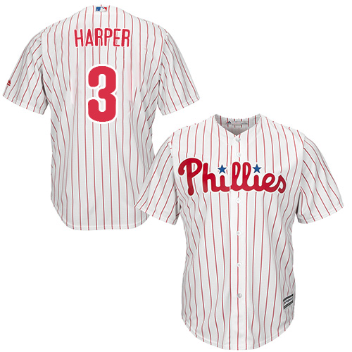 Phillies #3 Bryce Harper White(Red Strip) Cool Base Stitched Youth MLB Jersey